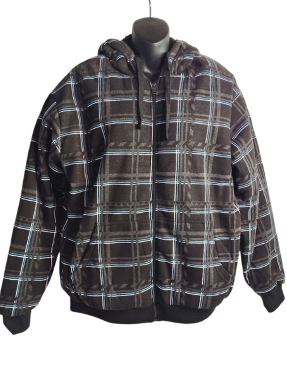 Level's Sportswear Men's Jacket  Hooded Black Pattern Faux Sherpa Lined Sz M NWT